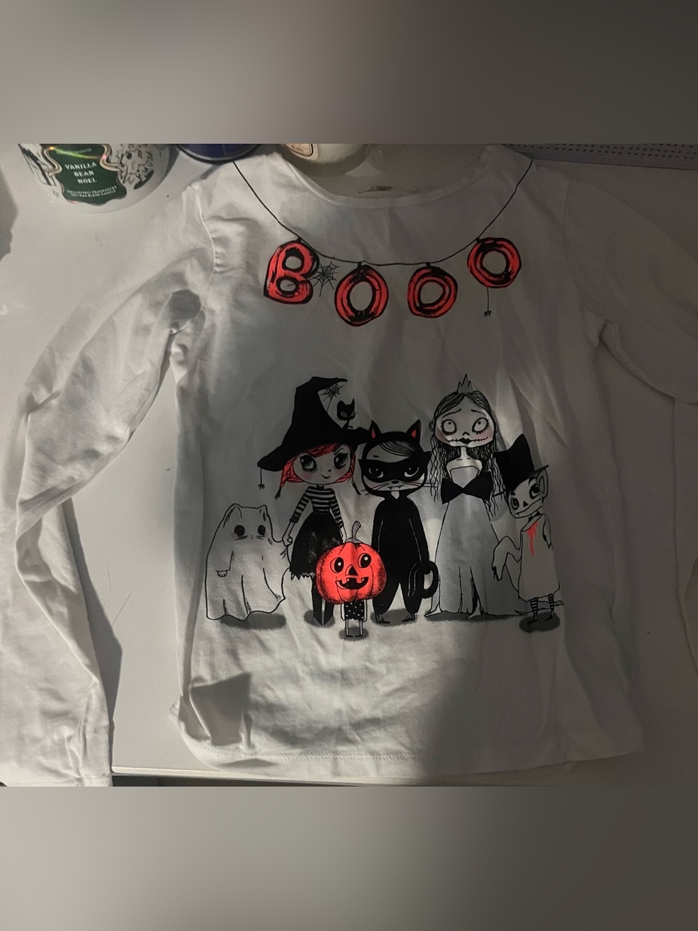 H&M White Kids Halloween Tee with Black and Orange Character Print